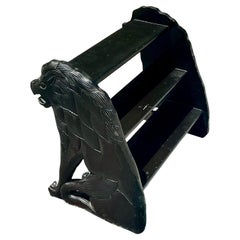 Vintage Boho Lacquered Lion Library Steps