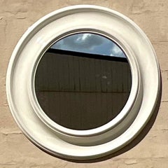 Vintage Boho Lacquered Millwork Round Mirror