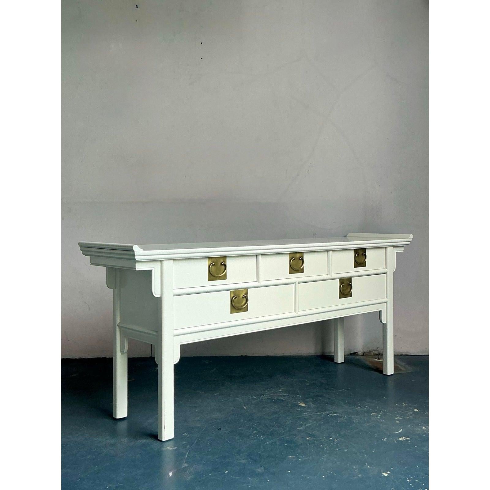 American Vintage Boho Lacquered Pagoda Console Table For Sale