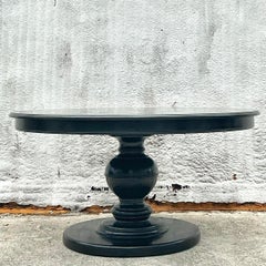 Vintage Boho Lacquered Parquet Expandable Dining Table