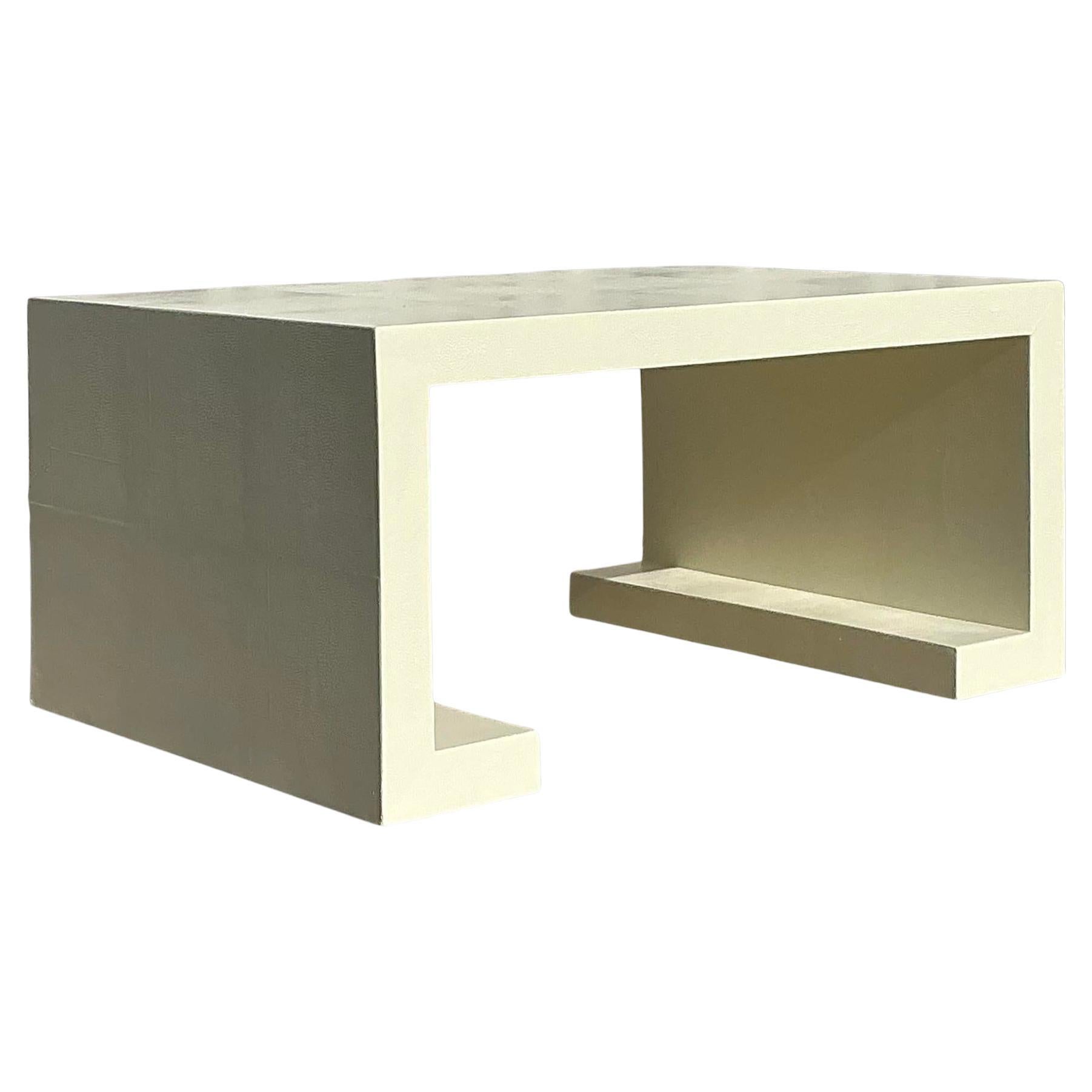 Vintage Boho Lacquered Shagreen Scroll Coffee Table