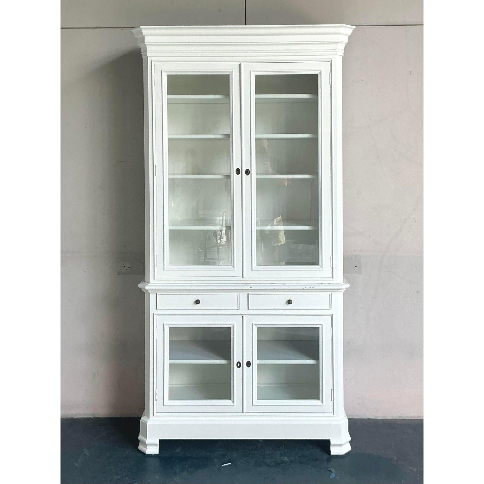 Vintage Boho Lacquered Tall Cabinet In Good Condition For Sale In West Palm Beach, FL