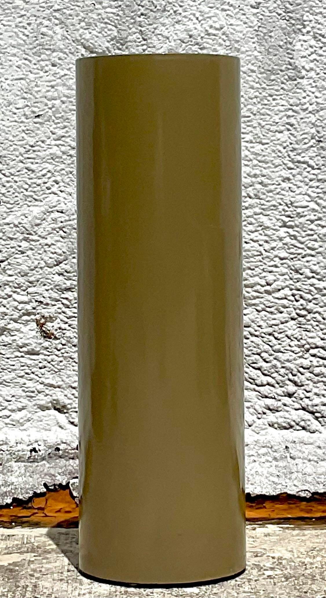 Bohemian Vintage Boho Lacquered Wood Cylinder Pedestal For Sale