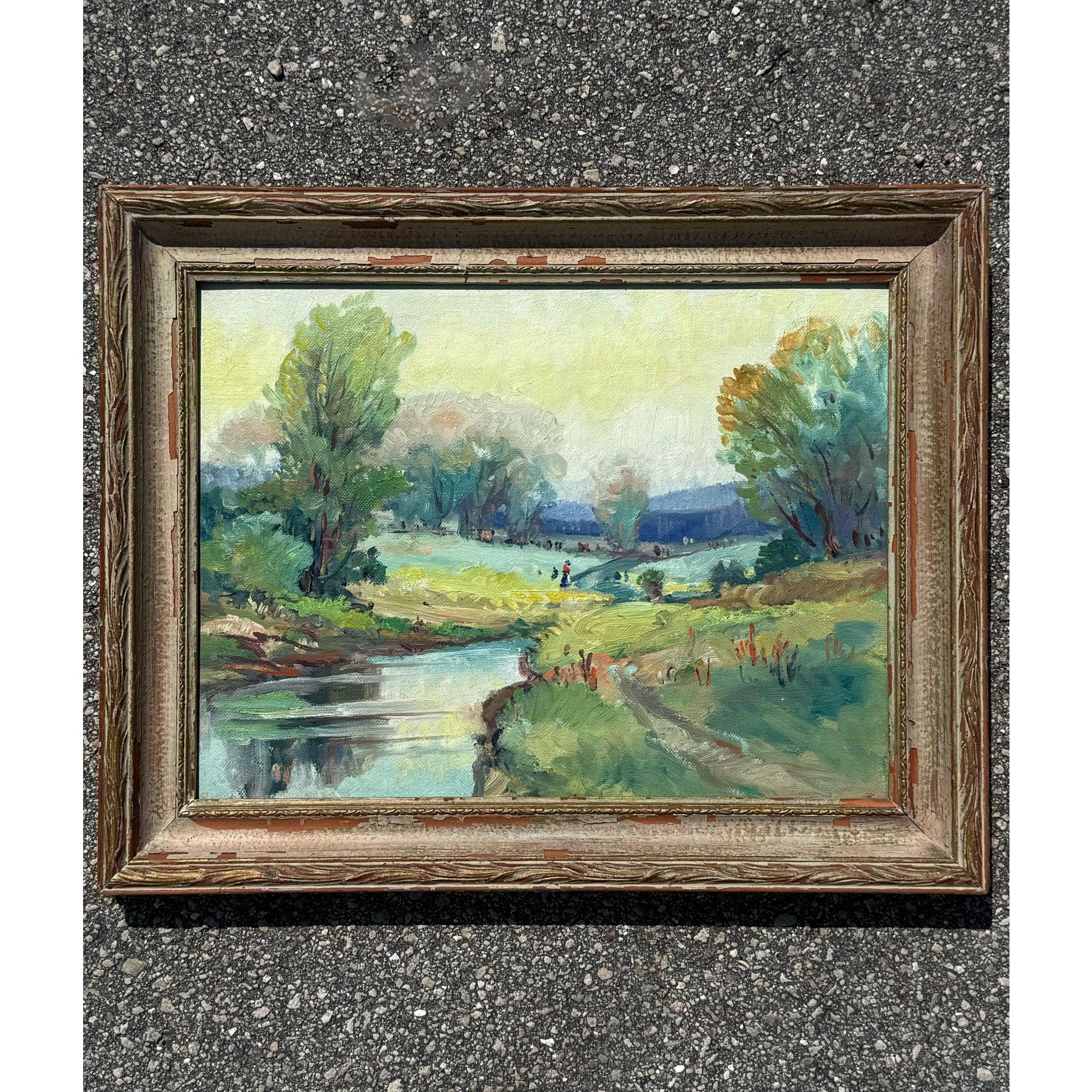 Vintage Boho-Landschaft Öl auf Brett (Nordamerikanisch) im Angebot