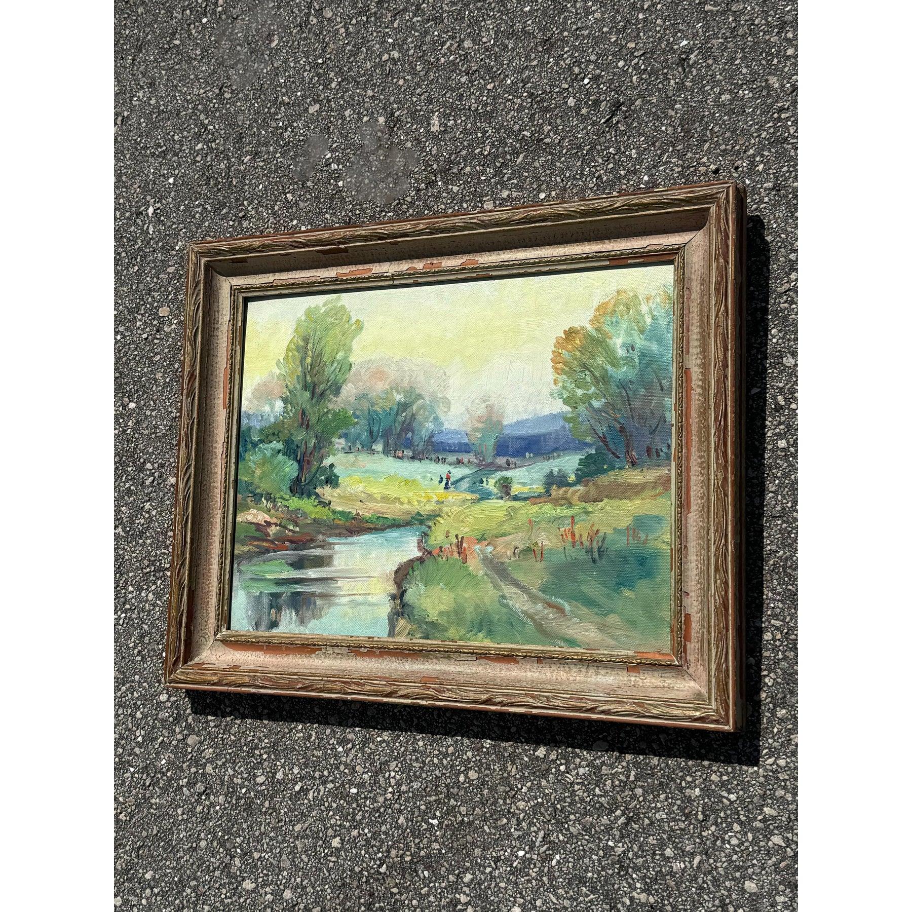 Vintage Boho-Landschaft Öl auf Brett (20. Jahrhundert) im Angebot