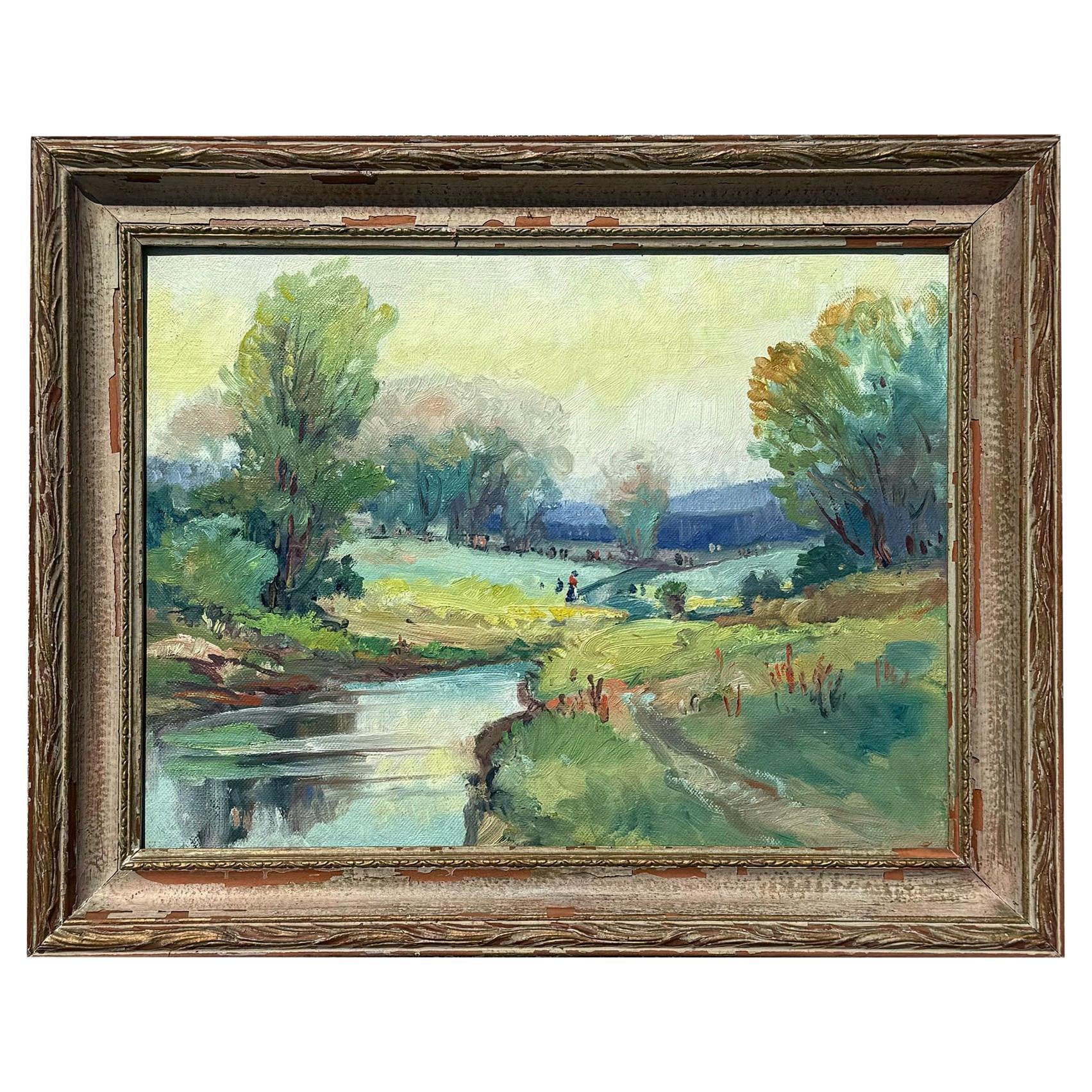 Vintage Boho Landscape Oil on Board