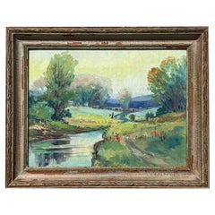 Vintage Boho Landscape Oil on Board
