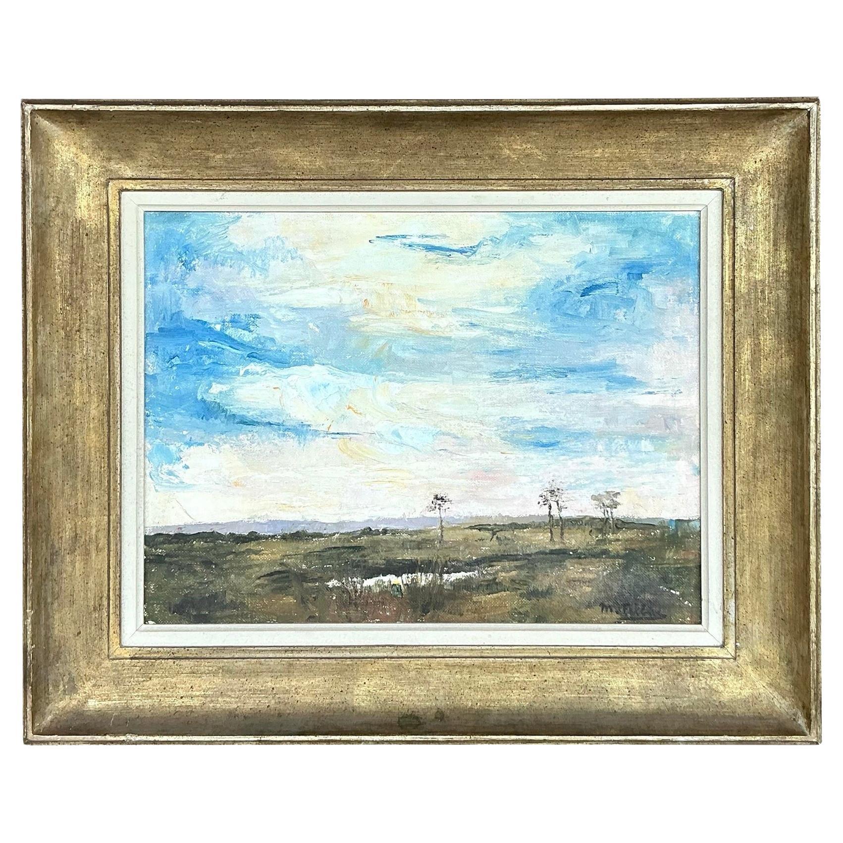 Vintage Boho Landscape Oil Painting on Canvas For Sale at 1stDibs