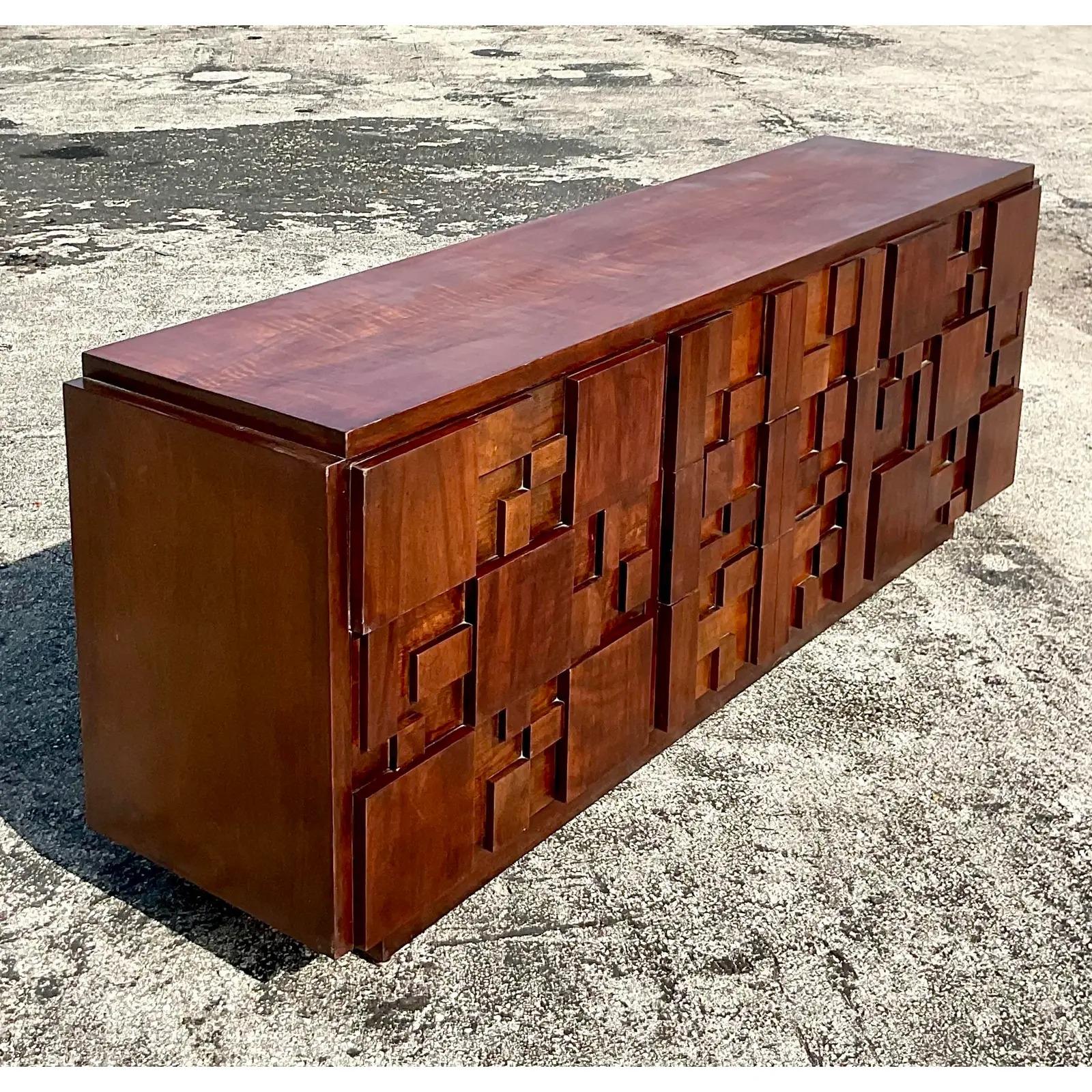 Vintage Boho Lane Mosaics Lowboy Dresser In Good Condition In west palm beach, FL