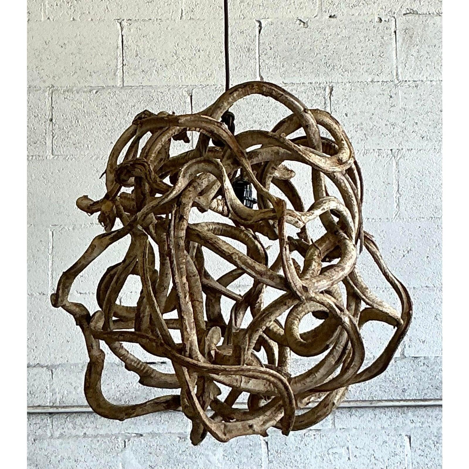 Organic Modern Vintage Boho Large Root Ball Chandelier For Sale