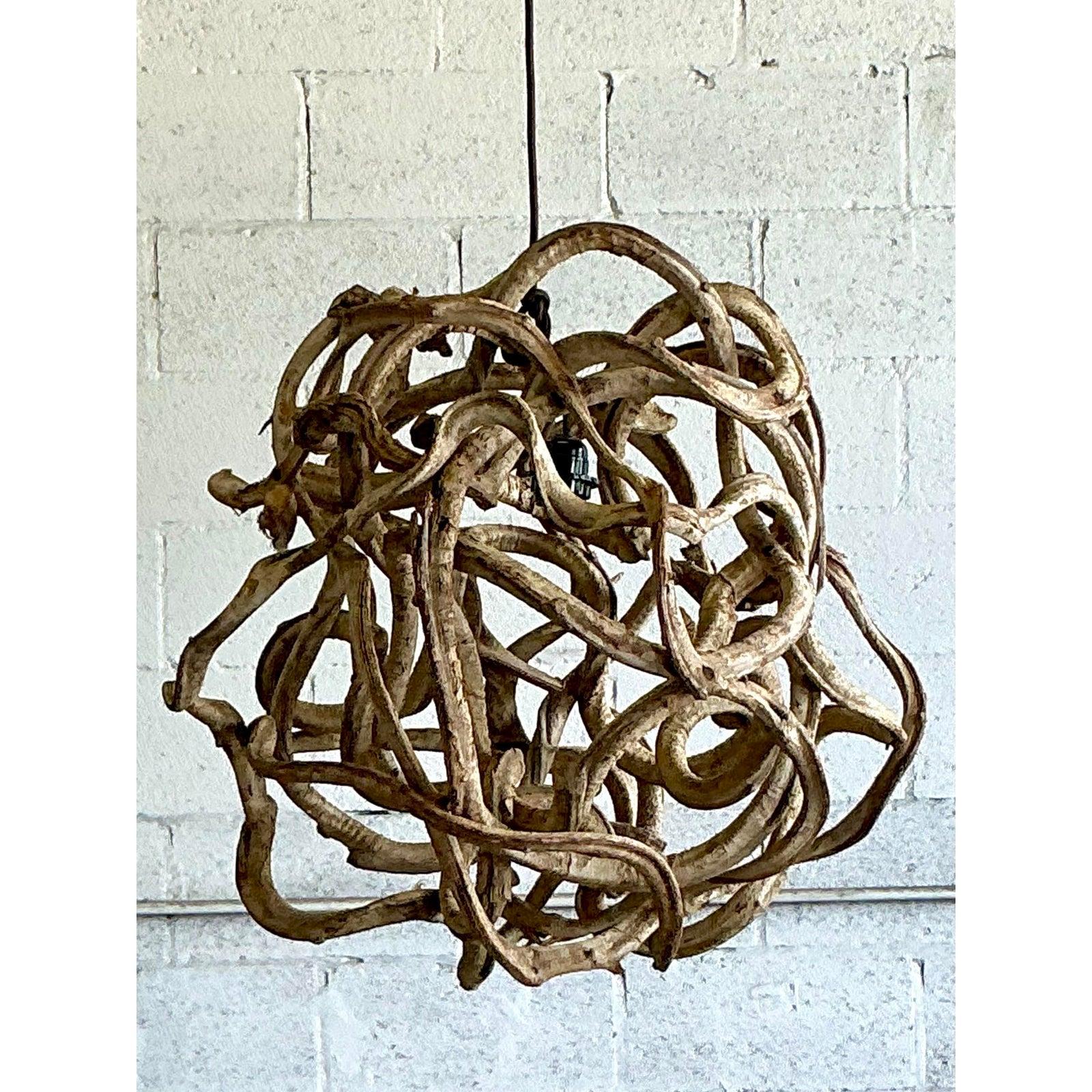 American Vintage Boho Large Root Ball Chandelier For Sale