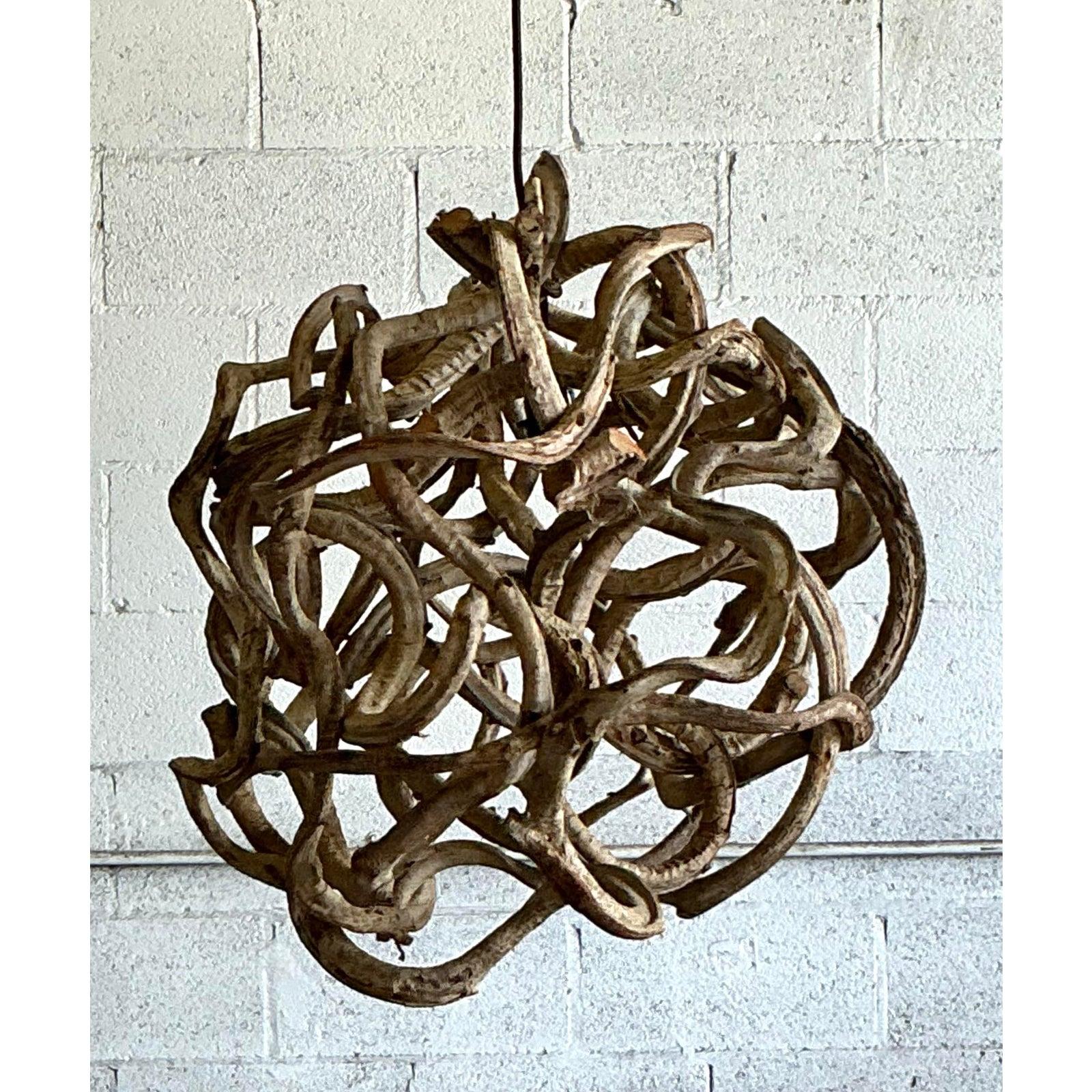 20th Century Vintage Boho Large Root Ball Chandelier For Sale