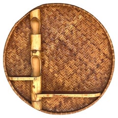 Vintage Boho Large Woven Rattan and Bamboo Wall Shelf