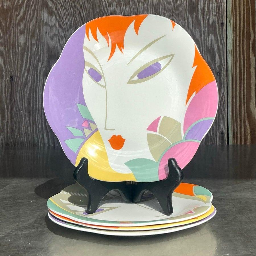 Platos de Cerámica Vintage Boho Larry Lazlo Face - Set de 4 Cerámico en venta