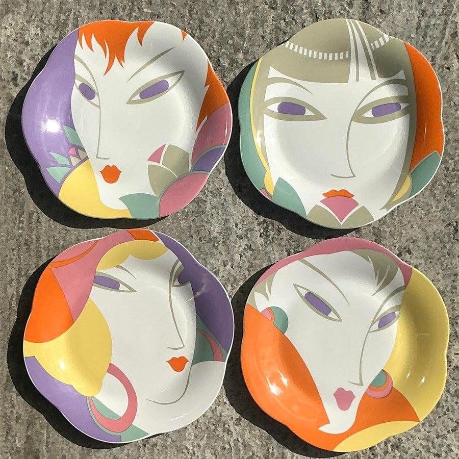 Platos de Cerámica Vintage Boho Larry Lazlo Face - Set de 4 en venta 2