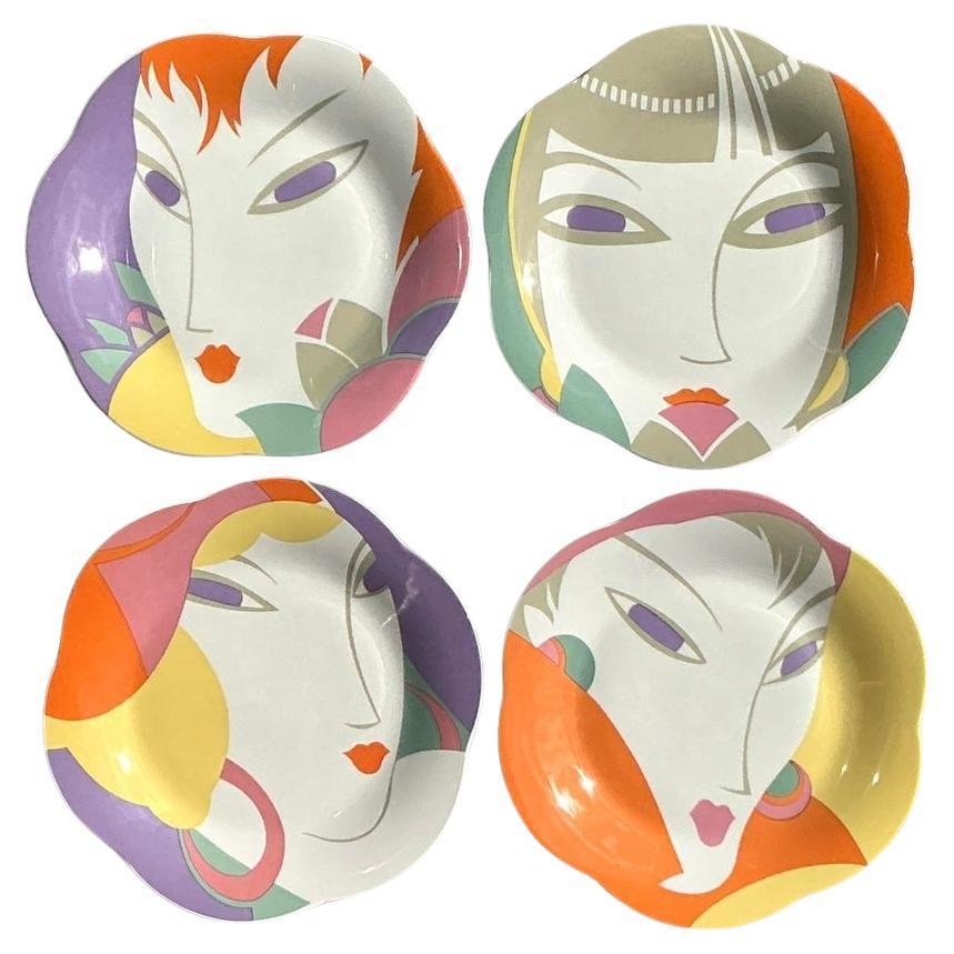 Platos de Cerámica Vintage Boho Larry Lazlo Face - Set de 4 en venta