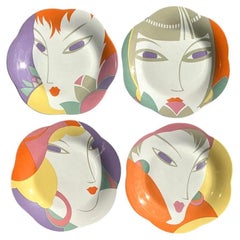 Vintage Boho Larry Lazlo Face Ceramic Plates - Set of 4