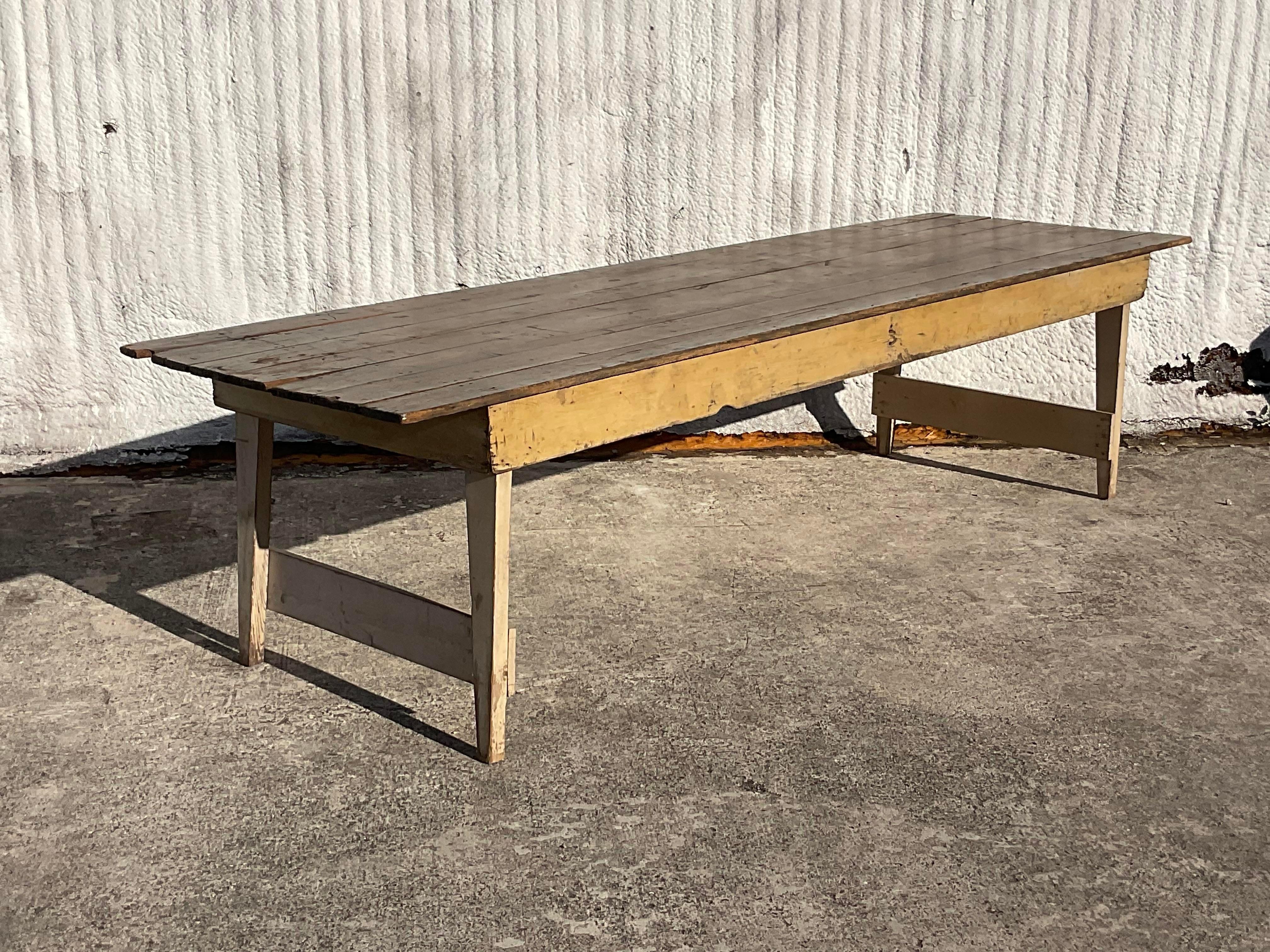 Vintage Boho Late 19th Century Apple Harvest Farm Table In Good Condition For Sale In west palm beach, FL