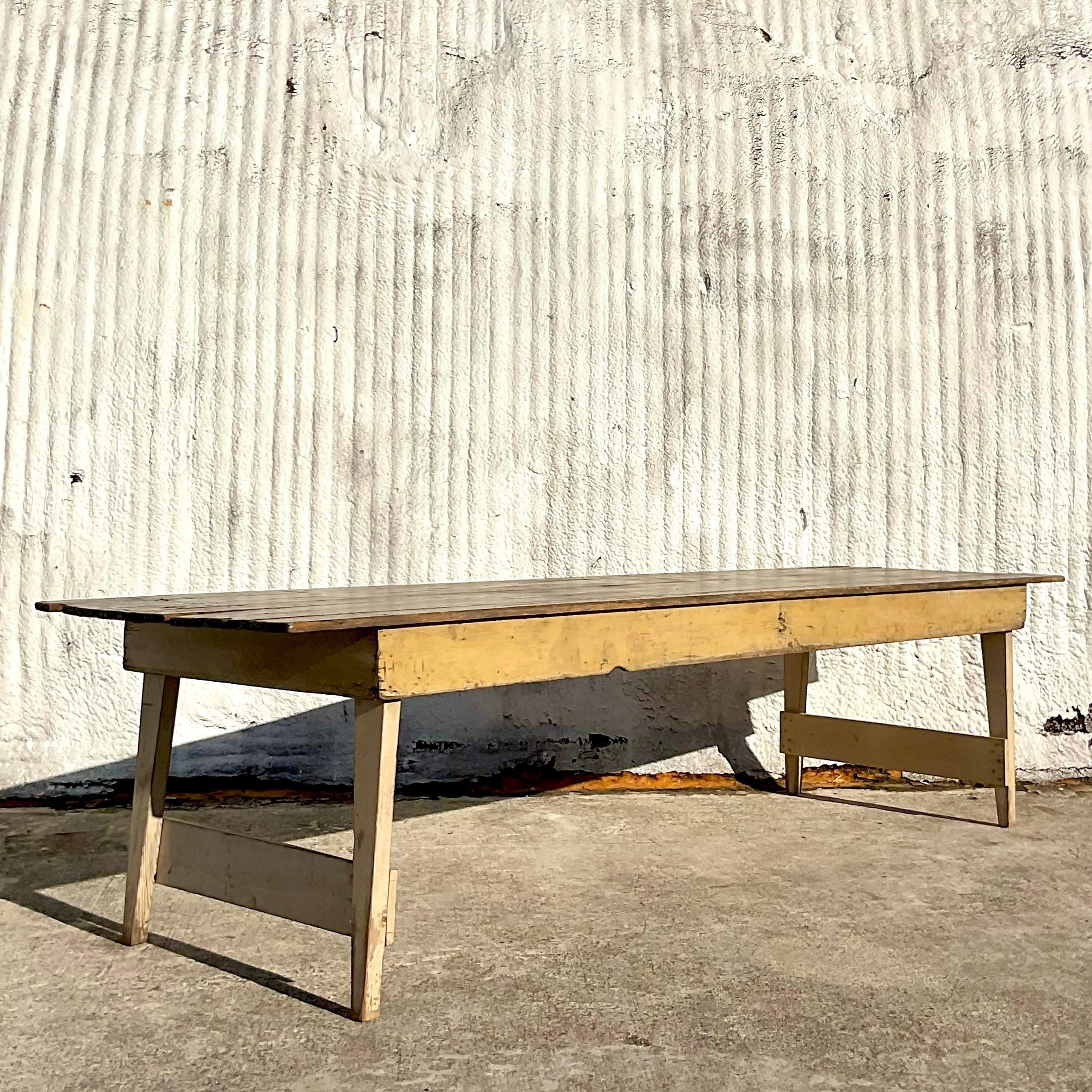 Wood Vintage Boho Late 19th Century Apple Harvest Farm Table For Sale