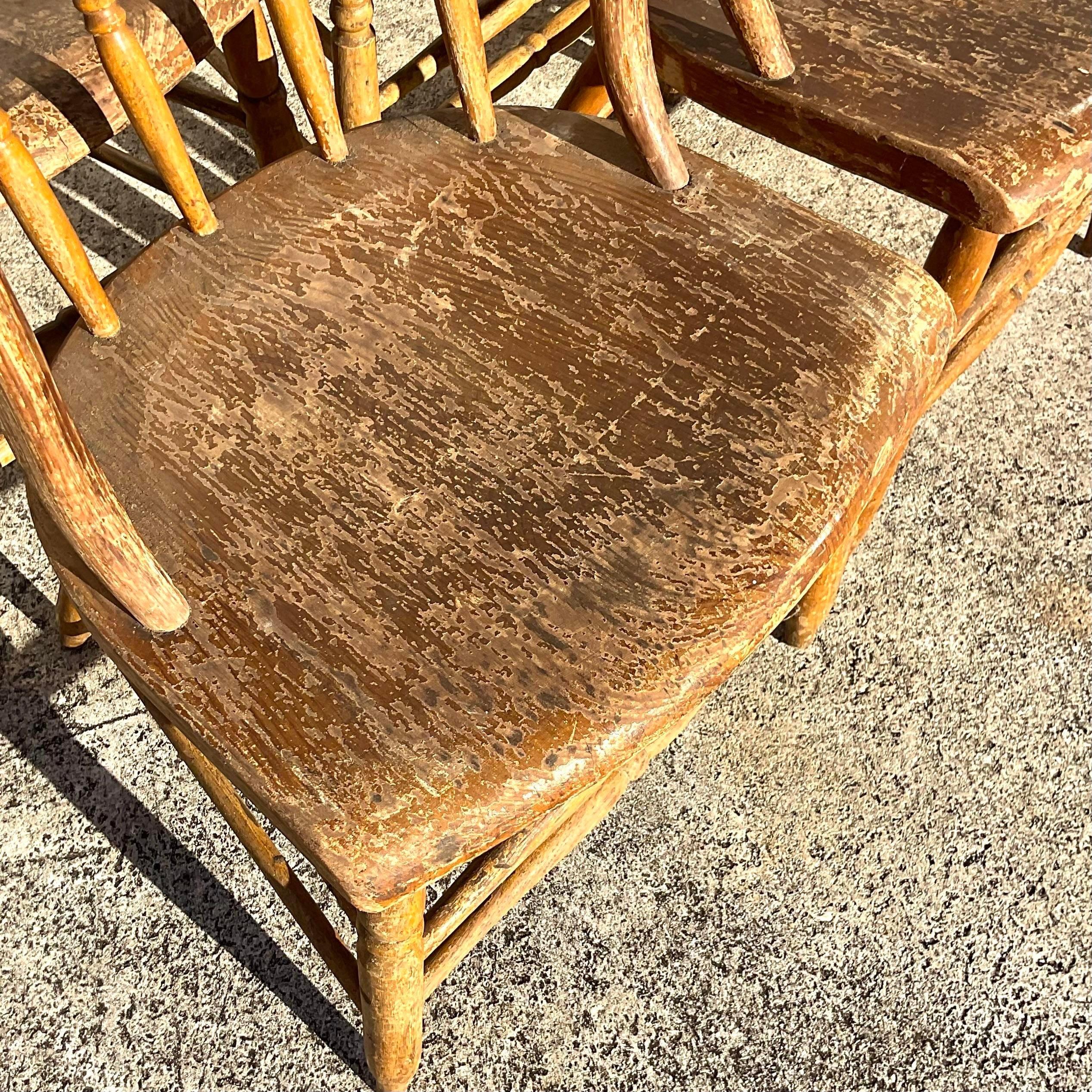 Vintage Boho Late 19th Century Windsor Style Farm House Dining Chairs - Set of10 For Sale 3