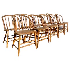 Vintage Boho Late 19th Century Windsor Style Farm House Dining Chairs -Set of 10