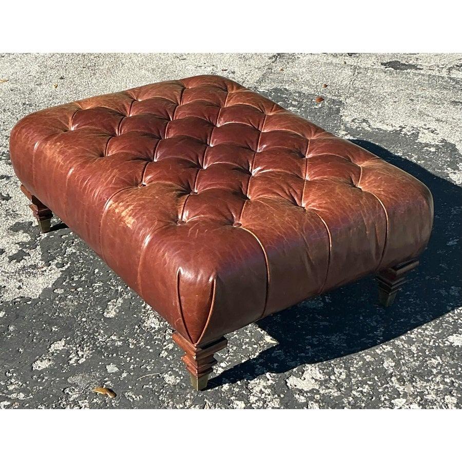 Vintage Boho Lauren Ralph Lauren Tufted Leather Ottoman 5
