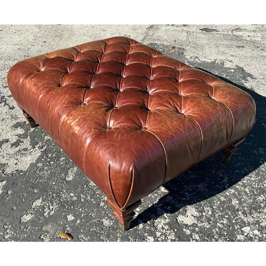20th Century Vintage Boho Lauren Ralph Lauren Tufted Leather Ottoman