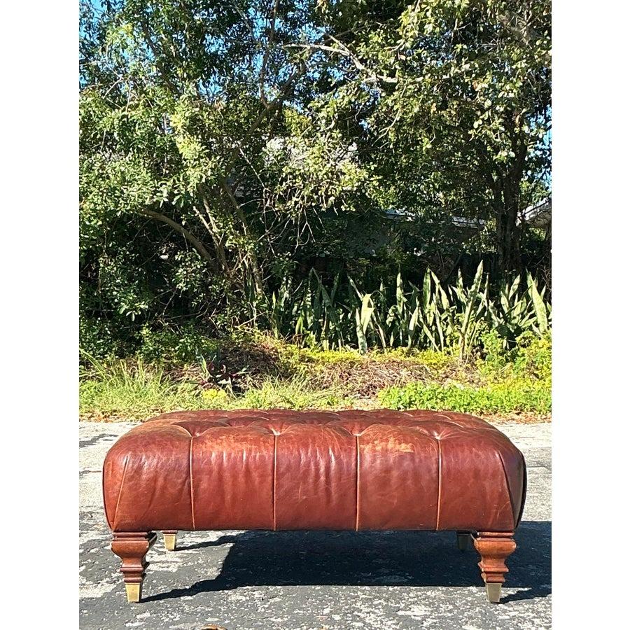 Vintage Boho Lauren Ralph Lauren Tufted Leather Ottoman 1