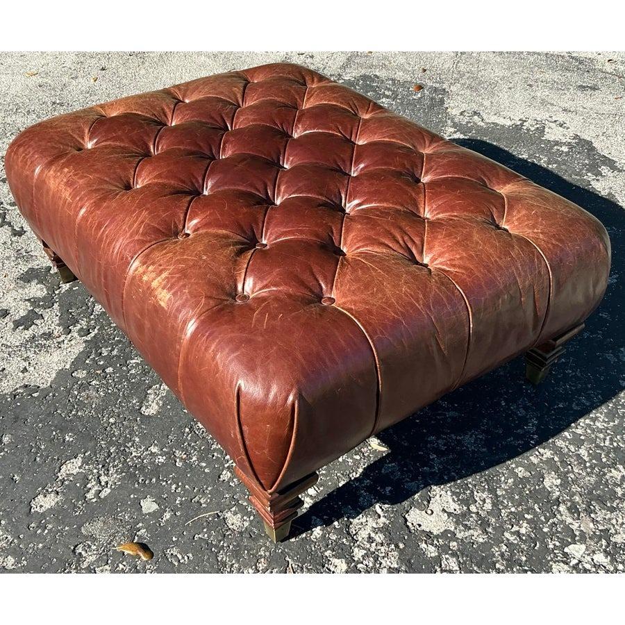 Vintage Boho Lauren Ralph Lauren Tufted Leather Ottoman 2