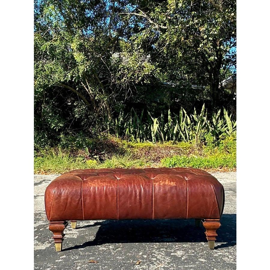 Vintage Boho Lauren Ralph Lauren Tufted Leather Ottoman 3