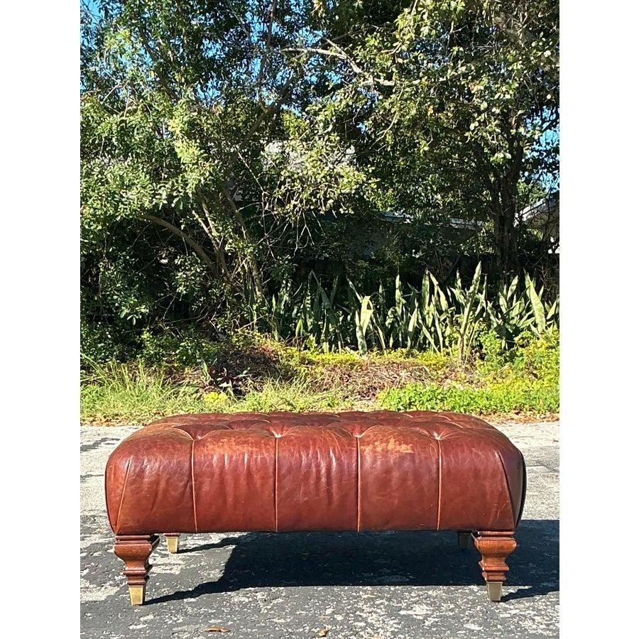 Vintage Boho Lauren Ralph Lauren Tufted Leather Ottoman 4