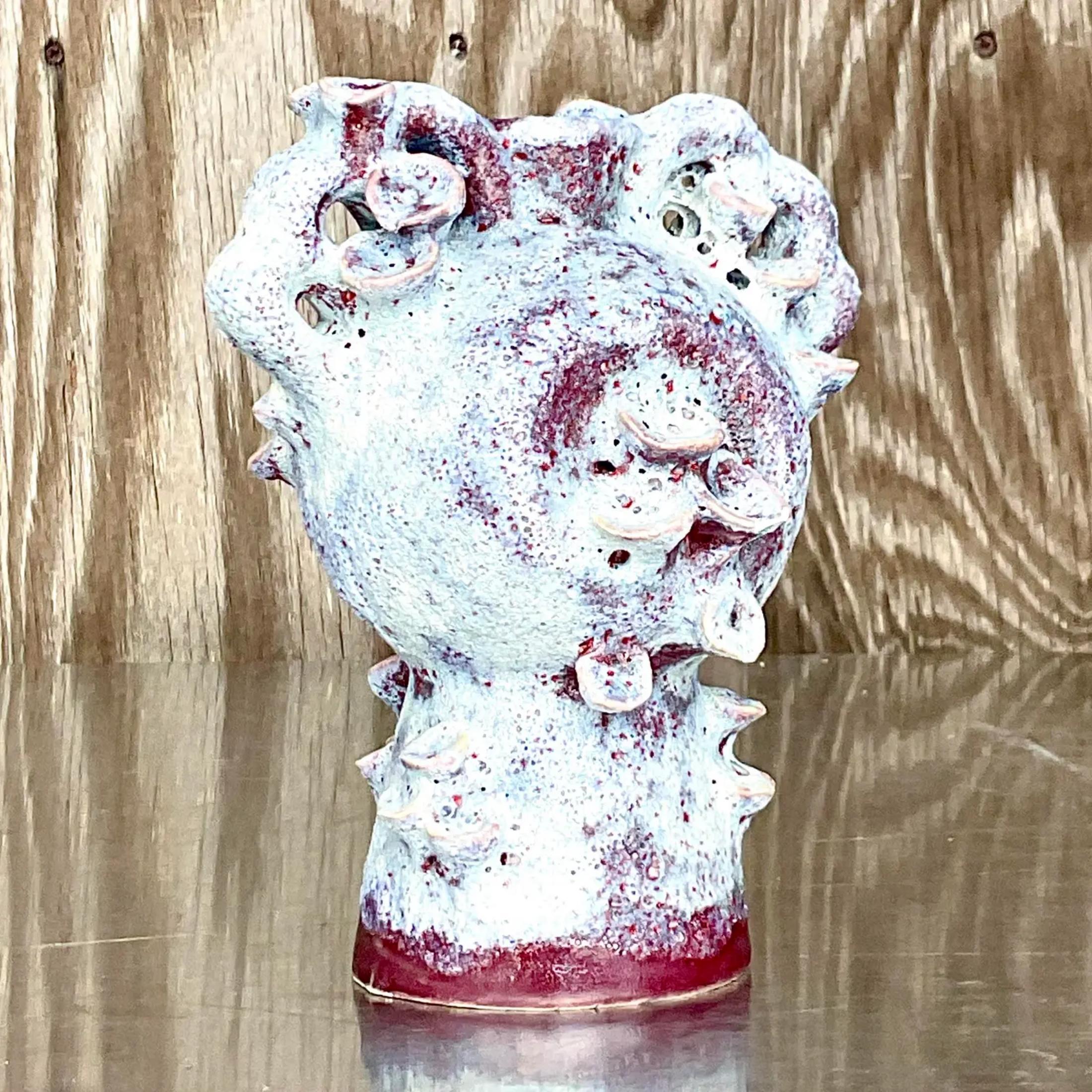 Vintage Boho Lava Glaze Studio Pottery Sculpture In Good Condition For Sale In west palm beach, FL