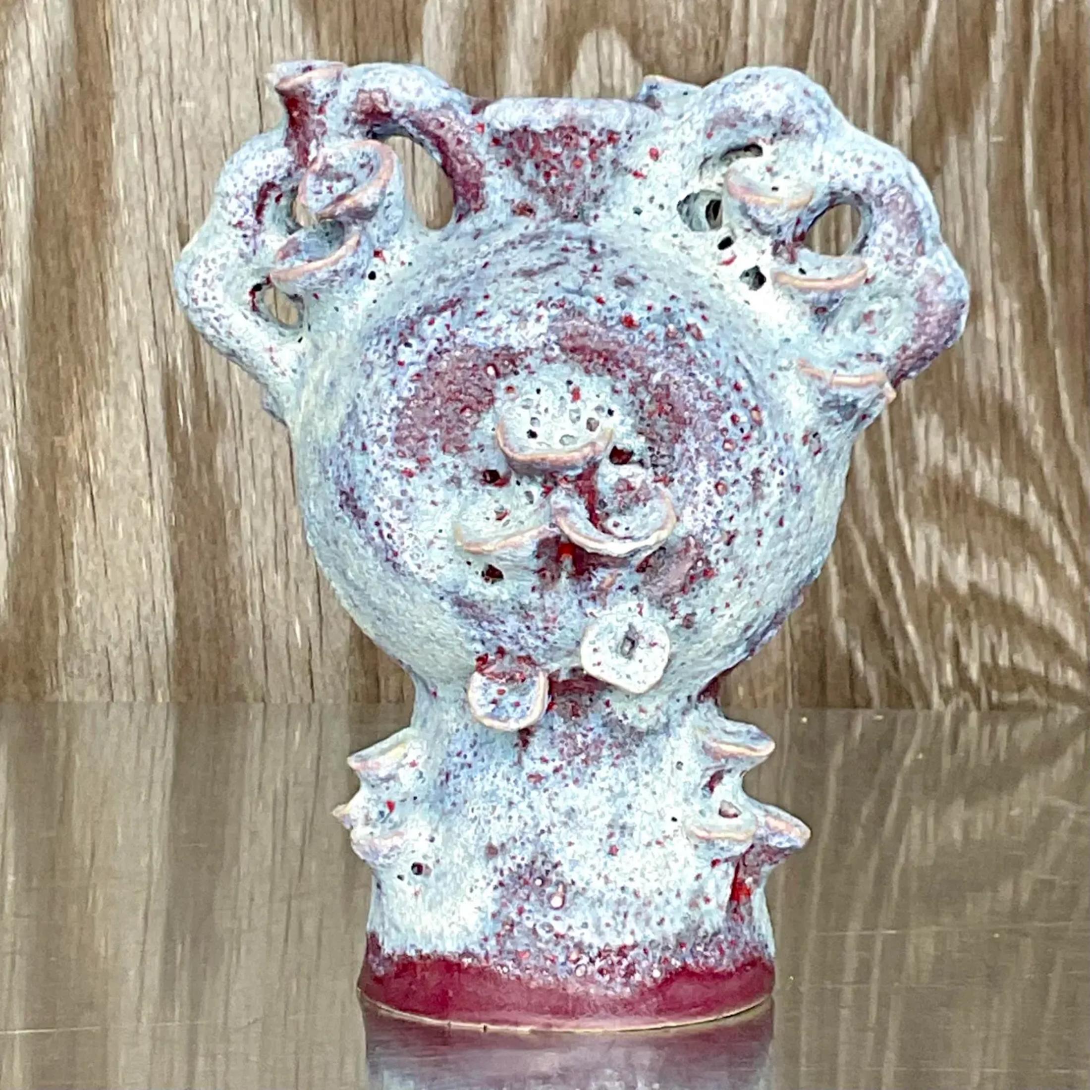 Vintage Boho Lava-Glasur-Studio-Keramik-Skulptur (Töpferwaren) im Angebot