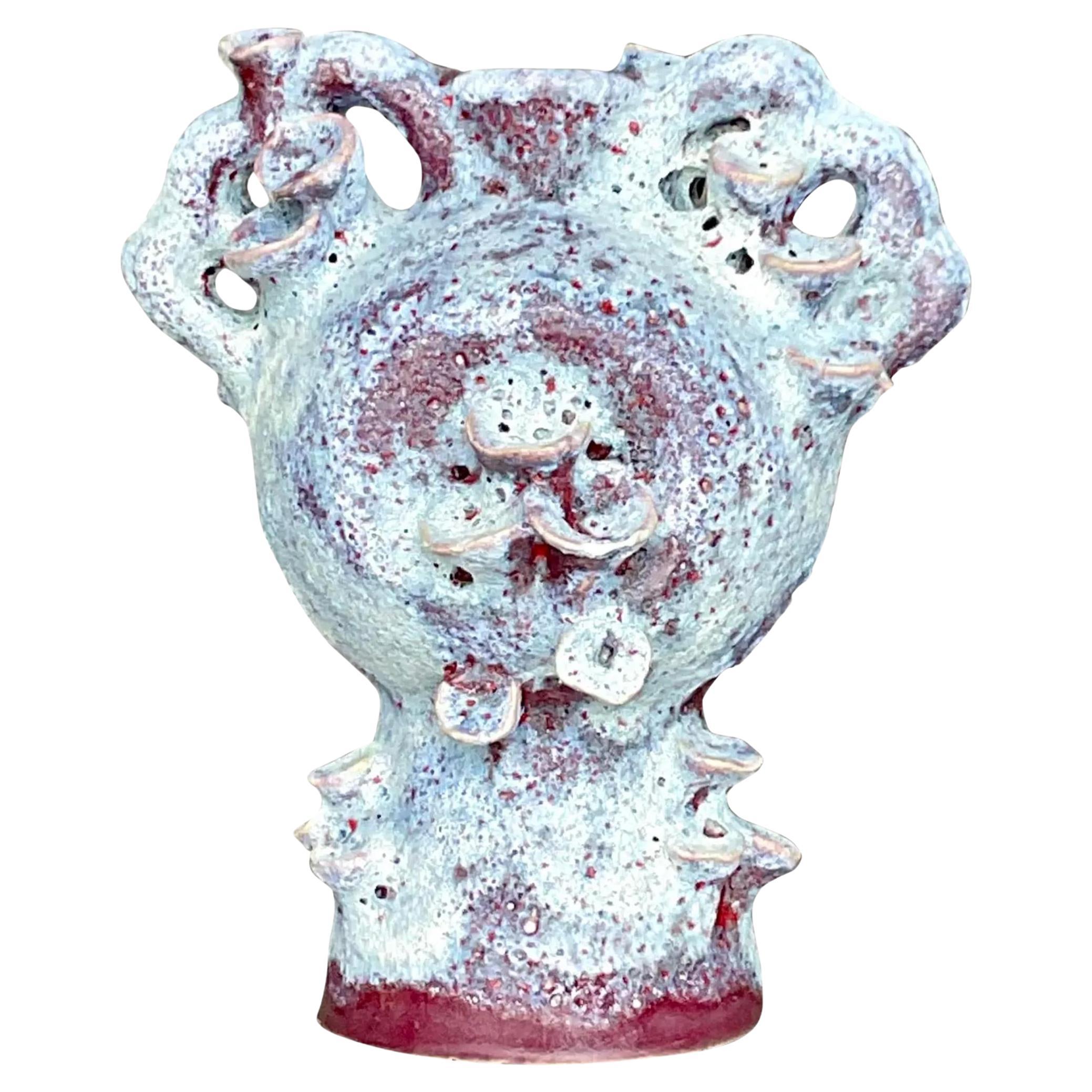 Vintage Boho Lava Glaze Studio Pottery Sculpture For Sale