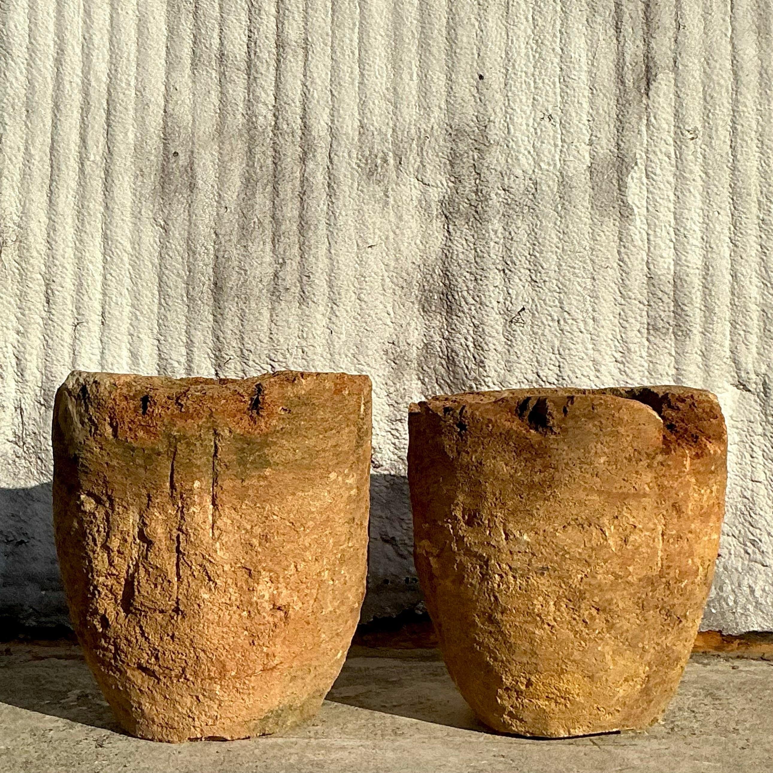 Vintage Boho Lava Rock Planters - a Pair For Sale 1
