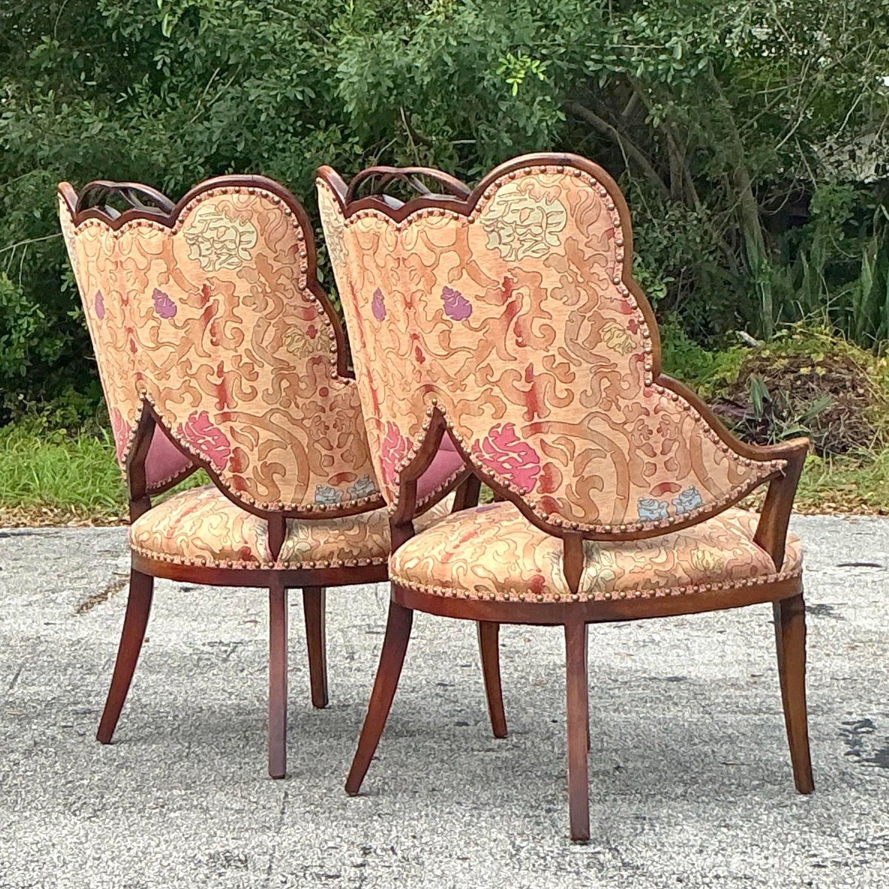20ième siècle Paire de chaises Boho à feuilles d'après Grosfeld House en vente