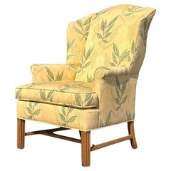 Vintage Boho Leaf Printed Wingback Chair