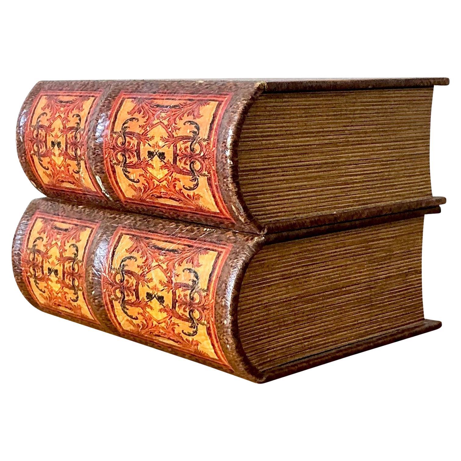 Scatole per libri rilegate in pelle vintage Boho - Set di 2