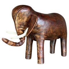 Vintage Boho Leather Elephant Footstool After Omersa