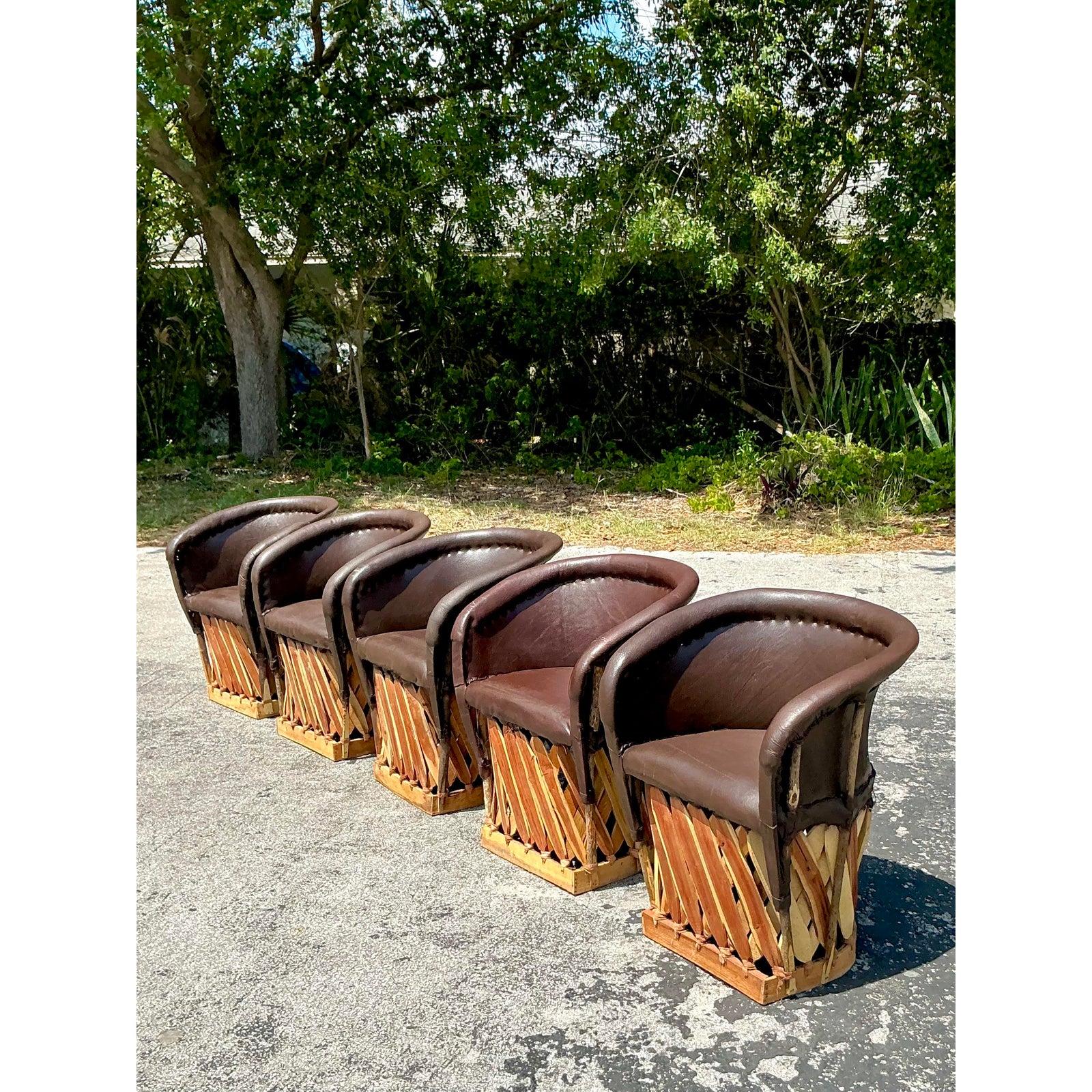 Vintage Boho Leather Equipale Chairs - Set of 5 For Sale 6