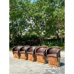 Vintage Boho Leather Equipale Chairs - Set of 5