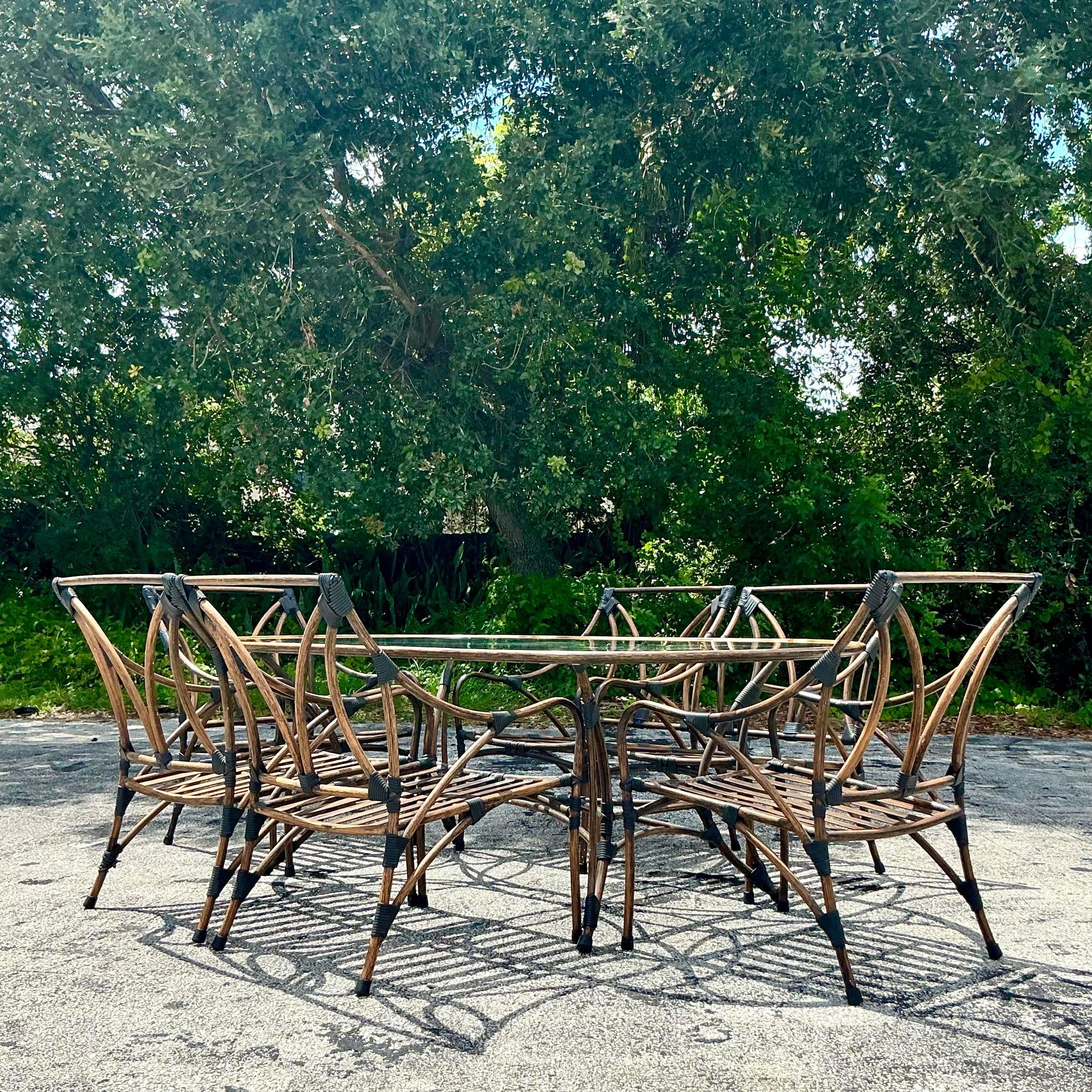 Tavolo da pranzo da esterno in alluminio con rivestimento in pelle vintage e 6 sedie in vendita 6
