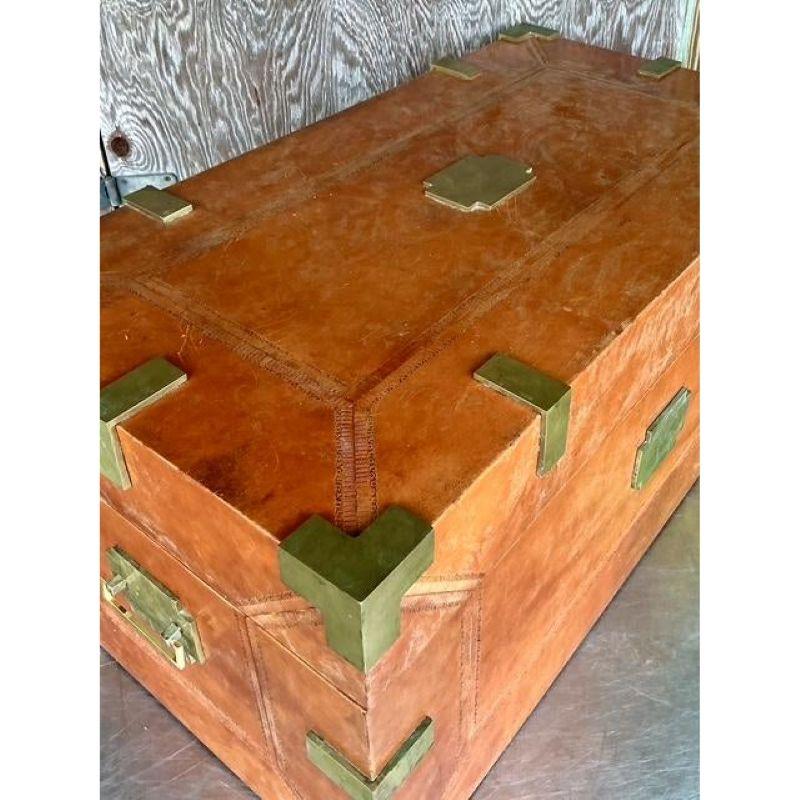 Filippino Vintage Boho Leather Wrapped Campaign Trunk in vendita