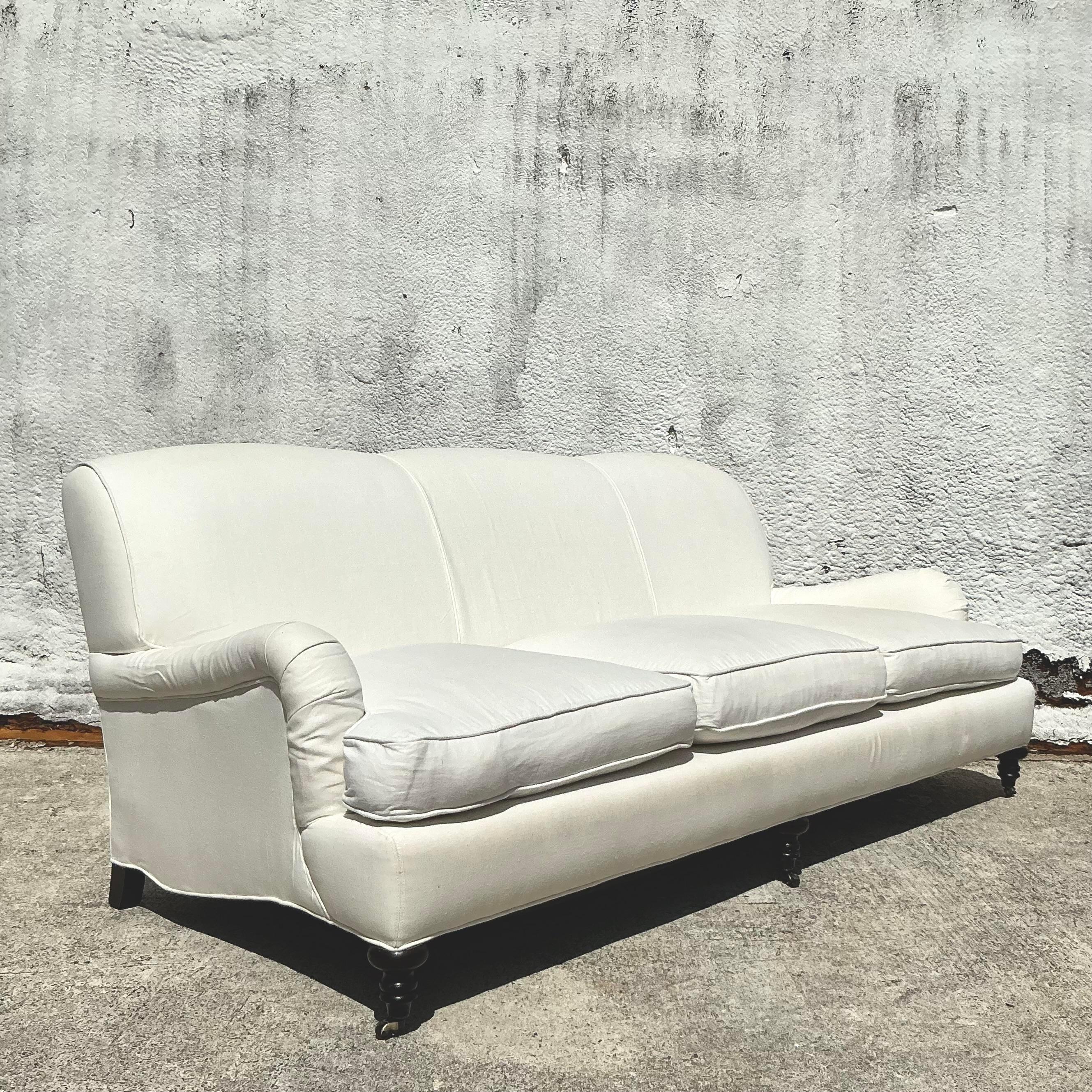 Vintage Boho Lee Industries English Roll Arm Sofa In Good Condition In West Palm Beach, FL