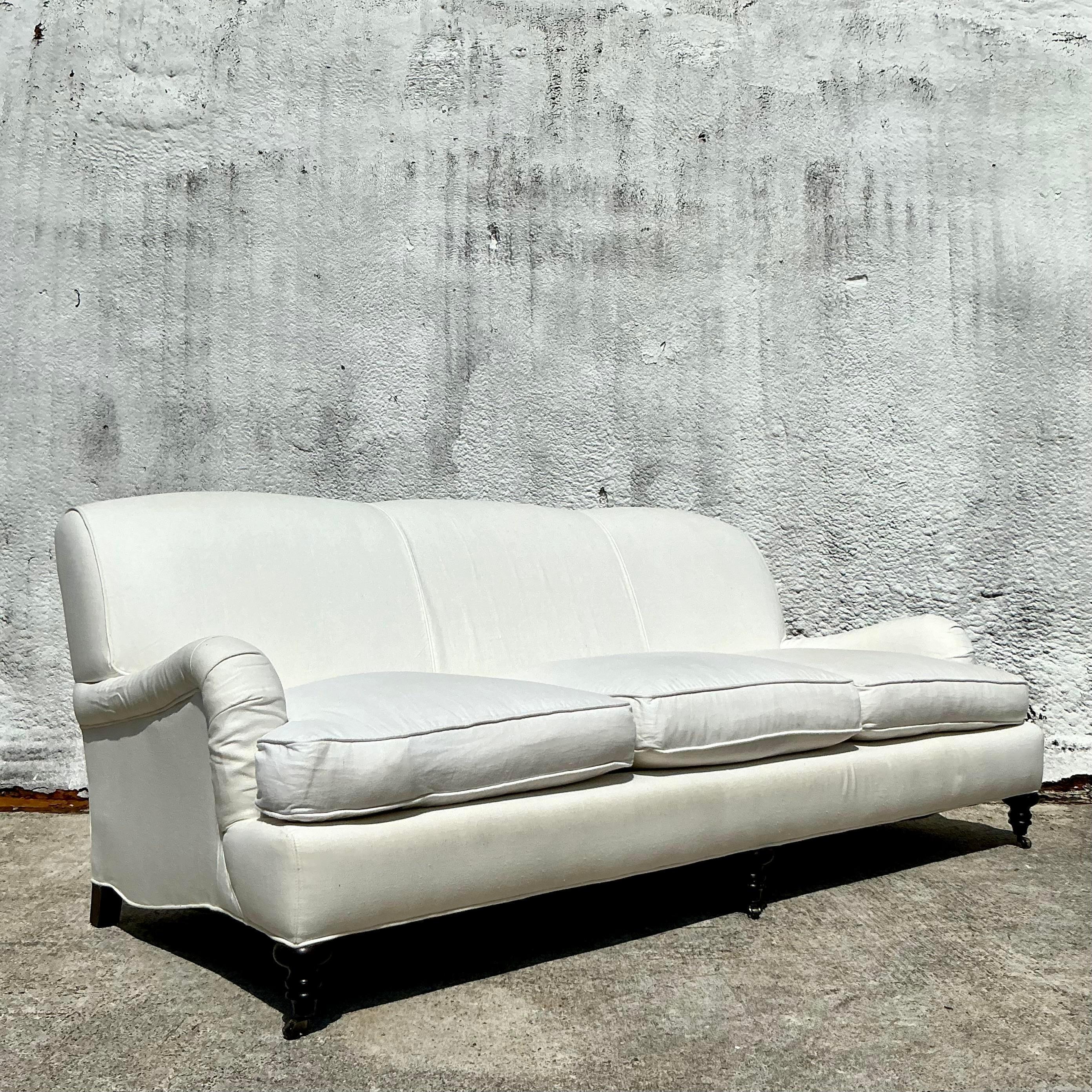 Contemporary Vintage Boho Lee Industries English Roll Arm Sofa