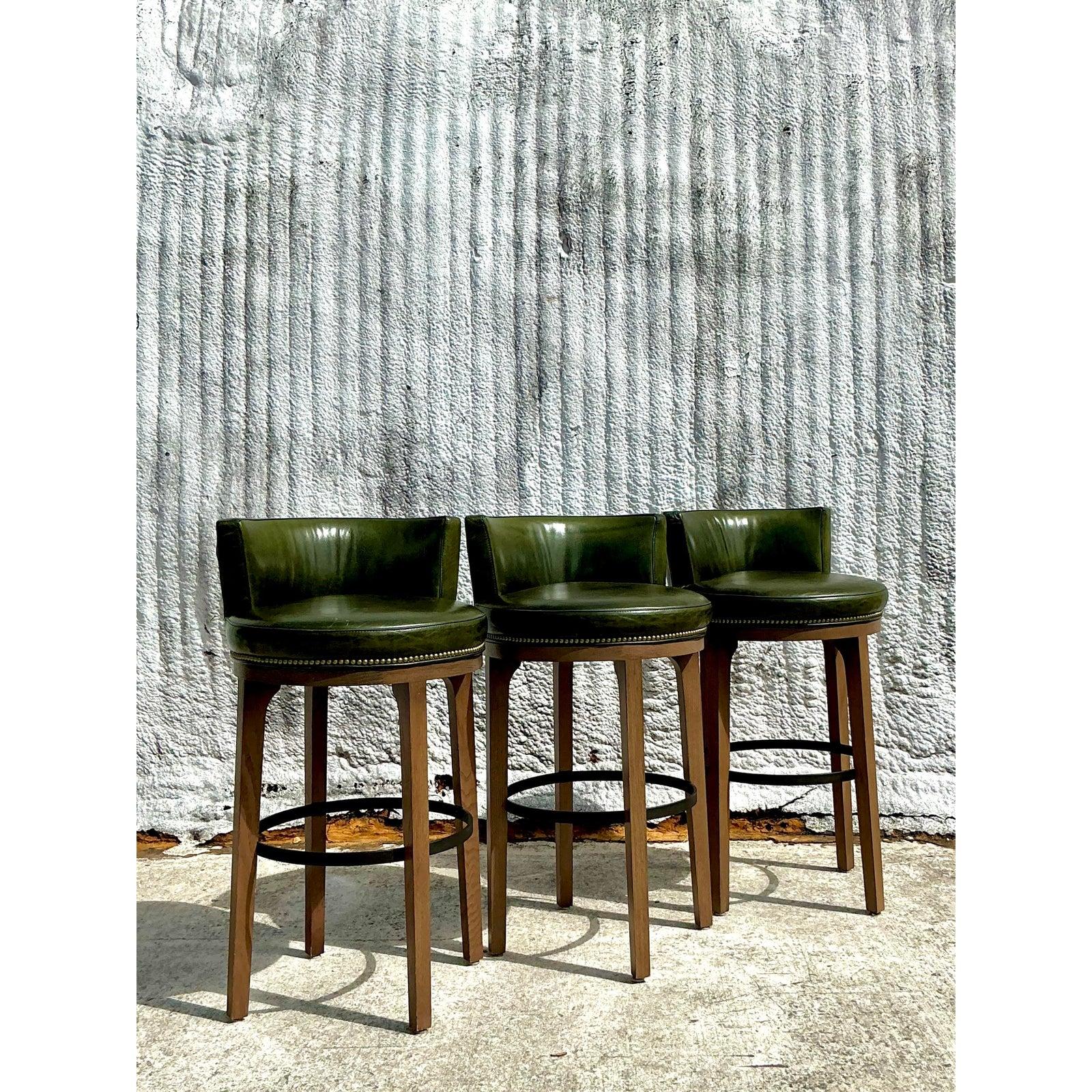 American Vintage Boho Lee Industries Swivel Bar Stools - Set of 3 For Sale