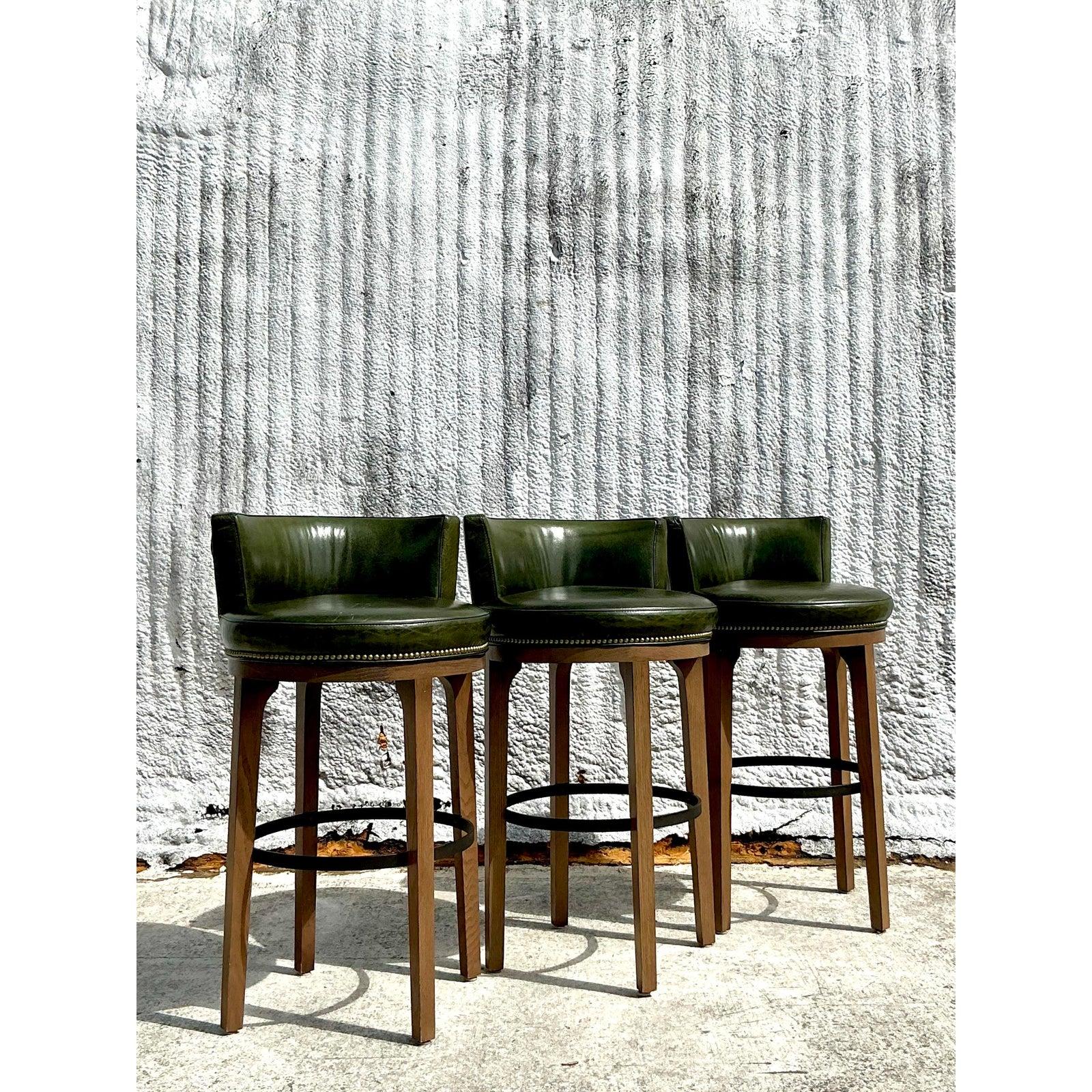 Contemporary Vintage Boho Lee Industries Swivel Bar Stools - Set of 3 For Sale