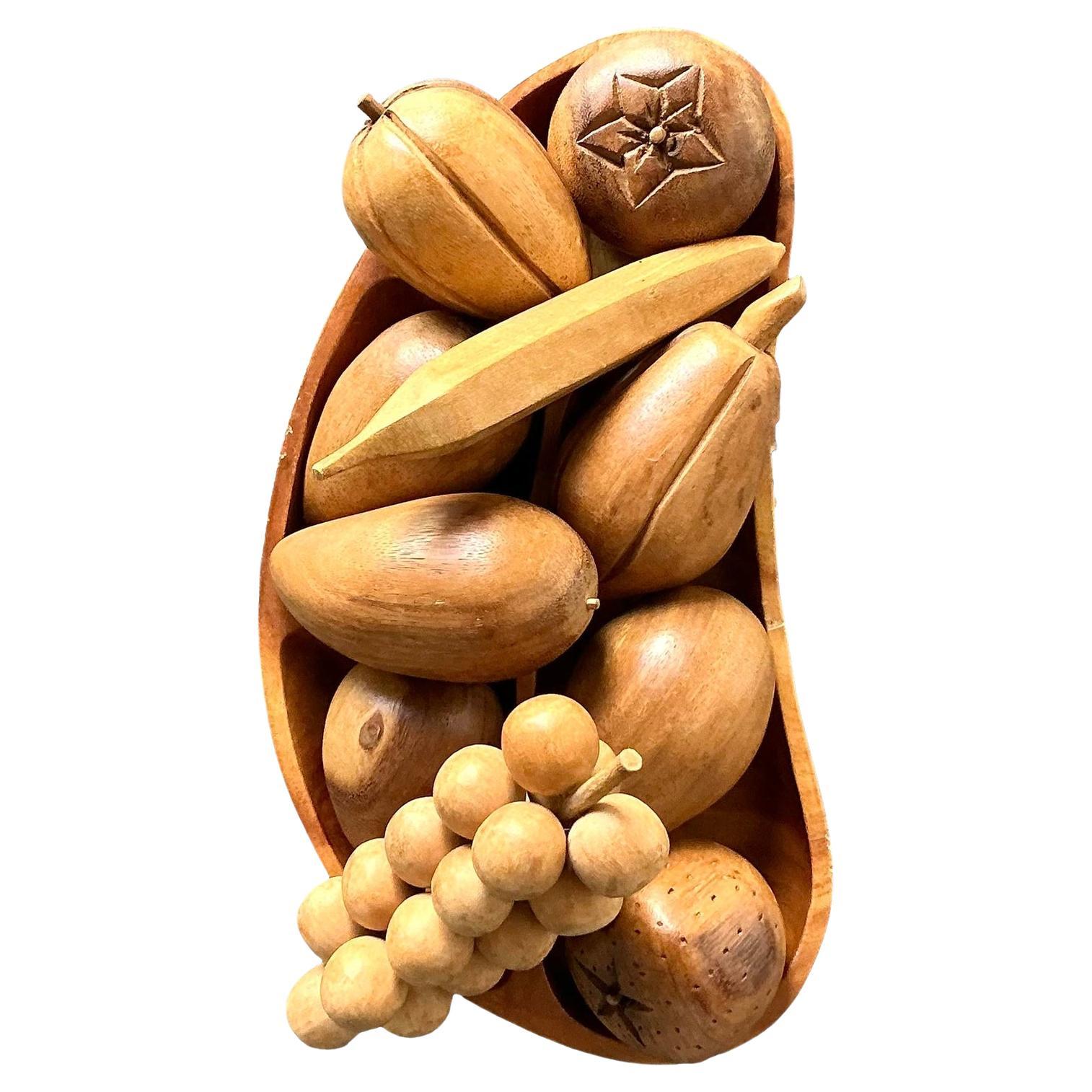 Vintage Boho Leilani geschnitzt Holz Obstschale