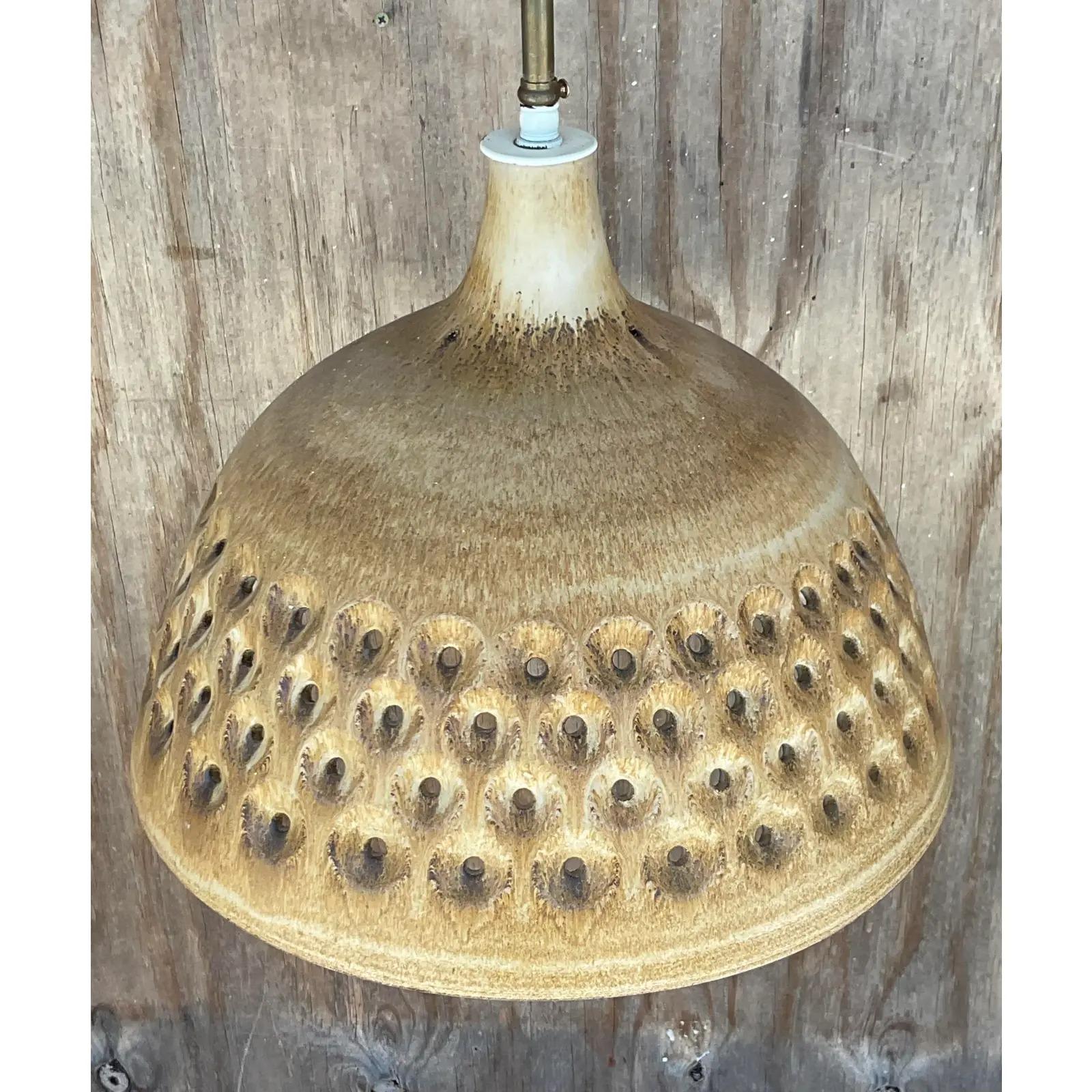 Vintage Boho Leo Rosen Design Technics Pottery Chandelier In Good Condition In west palm beach, FL