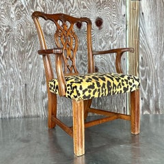 Vintage Boho Leopard Chippendale Petite Salon Chair